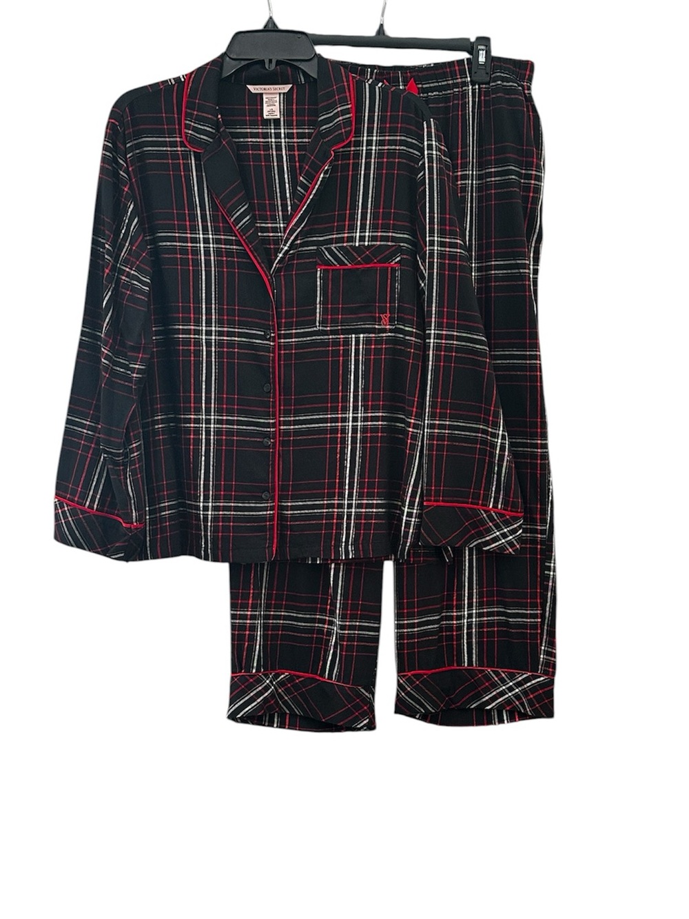 Victoria’s Secret Flannel Pajama Set 2pc Black Red Tartan Plaid Medium